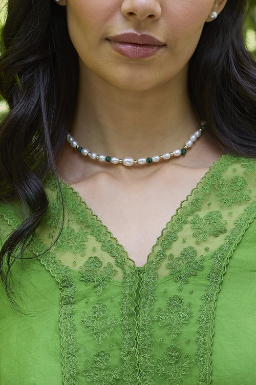 Wander Trail Green Embroidered Blouse
