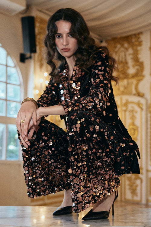 Paillette Embroidered Velvet Suit