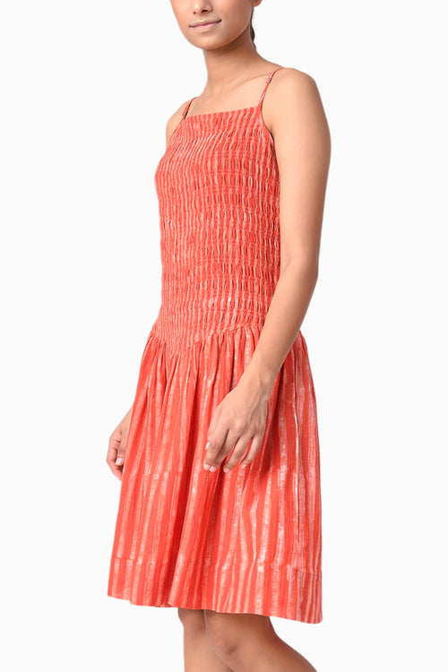 Smocky Coral Shima Tama Dress