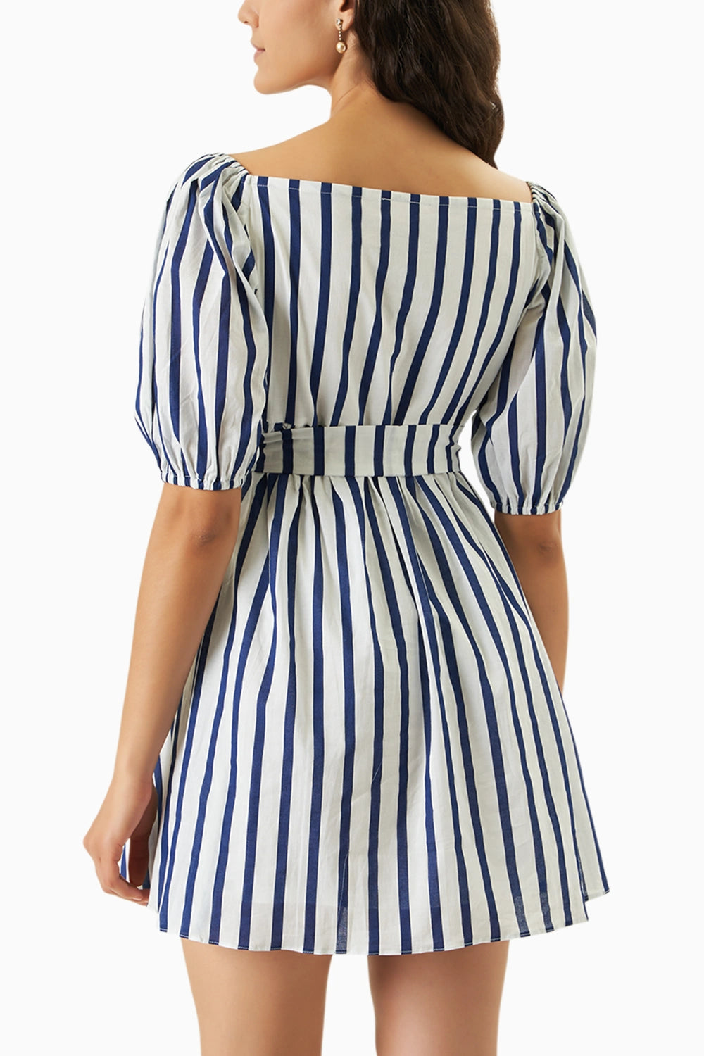 Soft Shoulder Blue Stripe Dress
