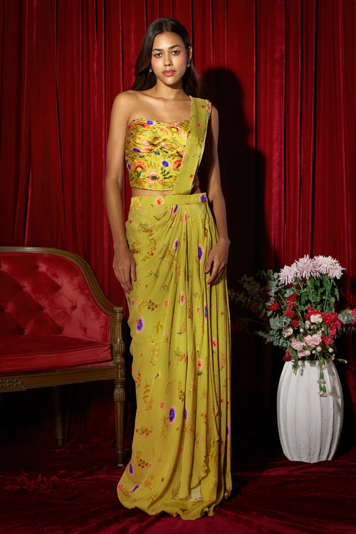Naina Pistachio Pre-Draped Saree
