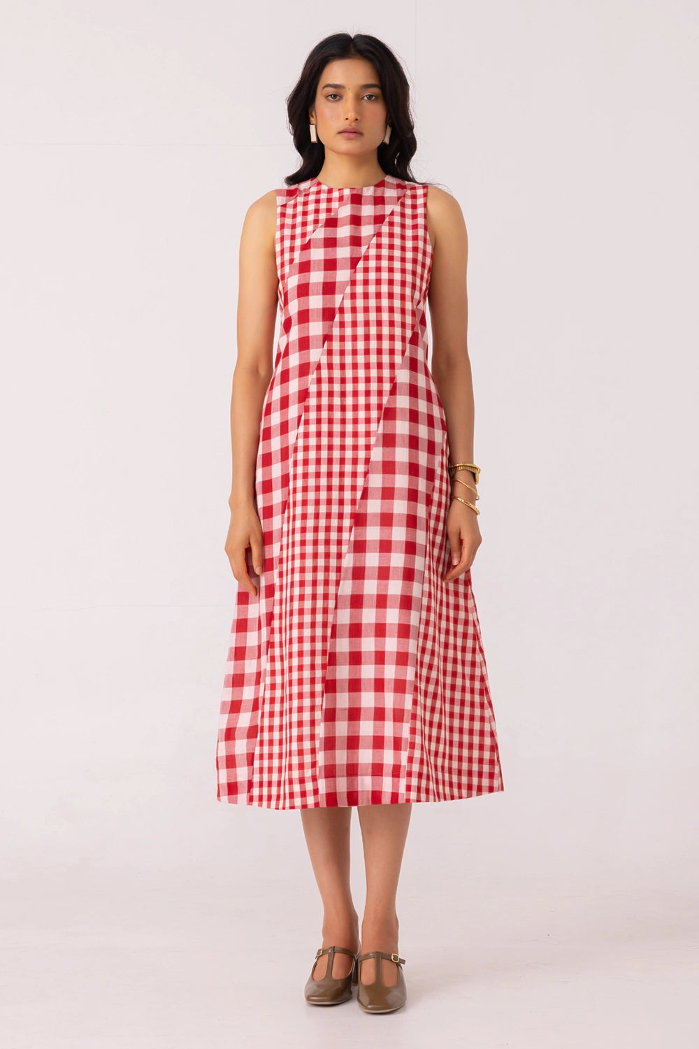 Waltz Red Checkered Handwoven Dress