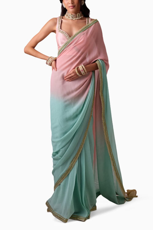 Ombre Neela-Pink Chiffon Saree