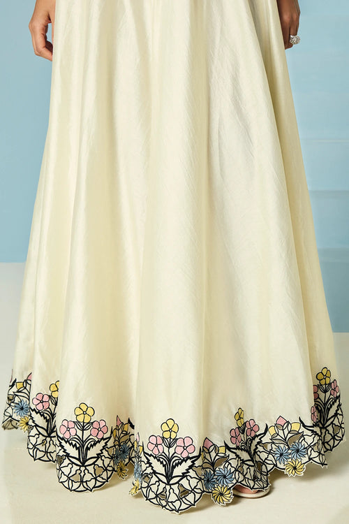 Ivory Contrast Cutwork Lehenga