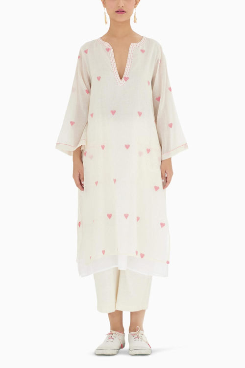 Cream Hand Woven Heart Jamdani Tunic