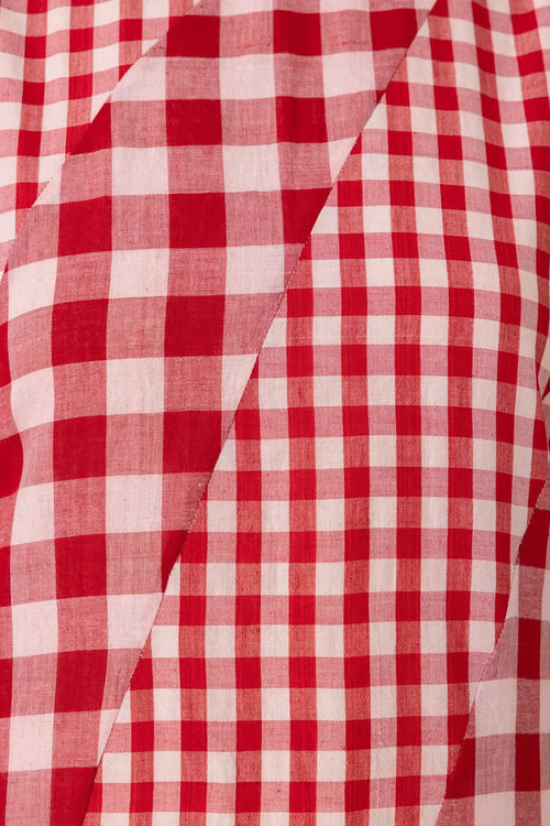 Waltz Red Checkered Handwoven Dress