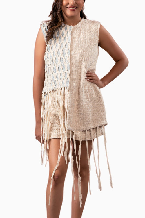 Woven Cotton Tassel Shirt  Set