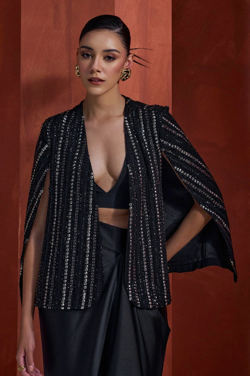 All About Glam Black Hand Embellished Cape