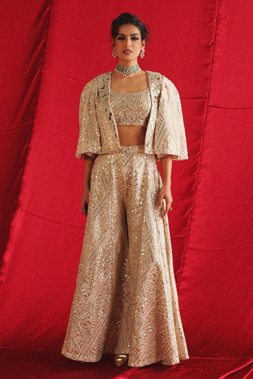 Silver Tissue Flared Sharara Pants