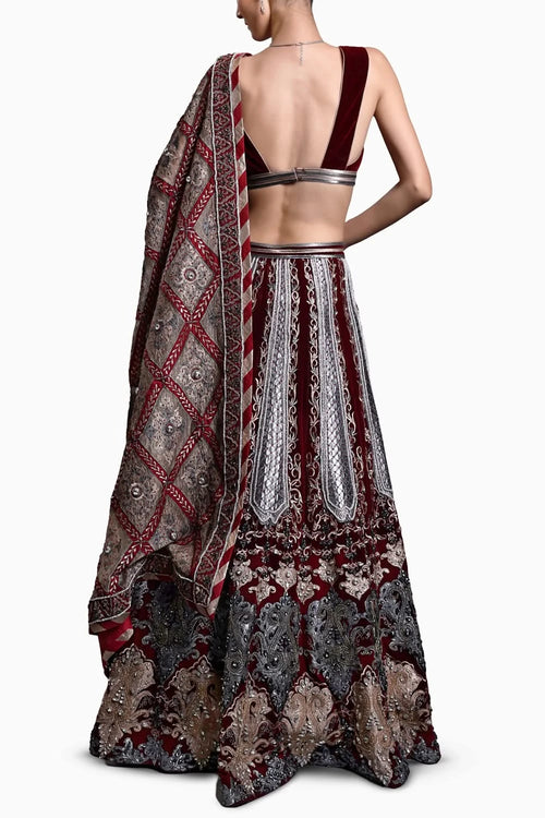 CF Maroon Applique Lehenga Set