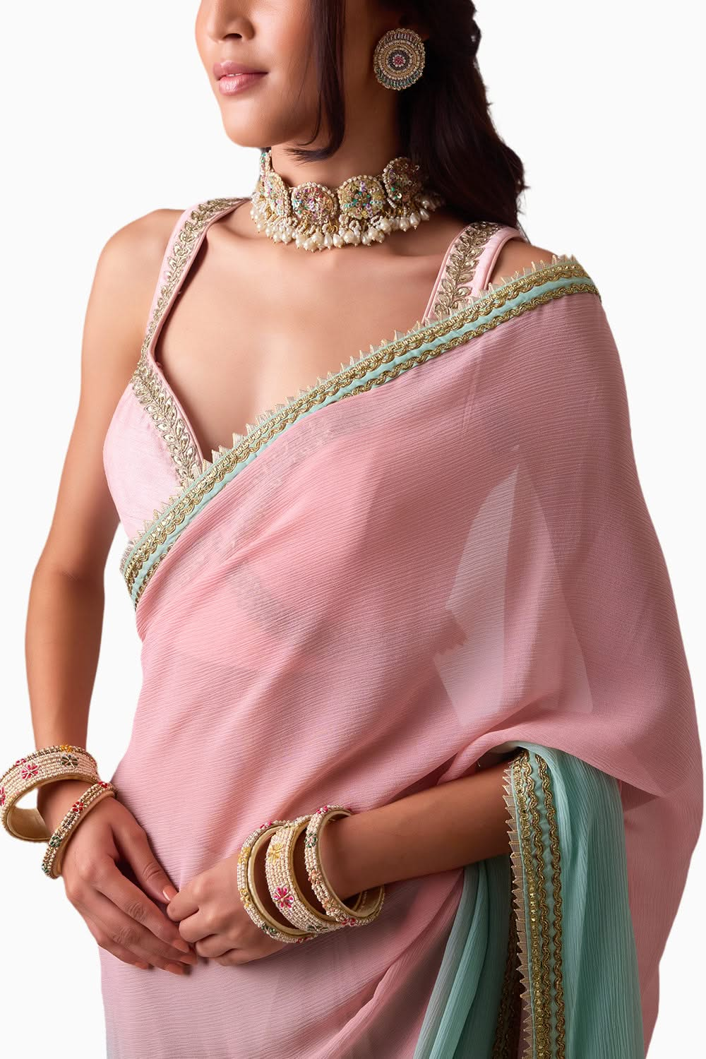 Ombre Neela-Pink Chiffon Saree