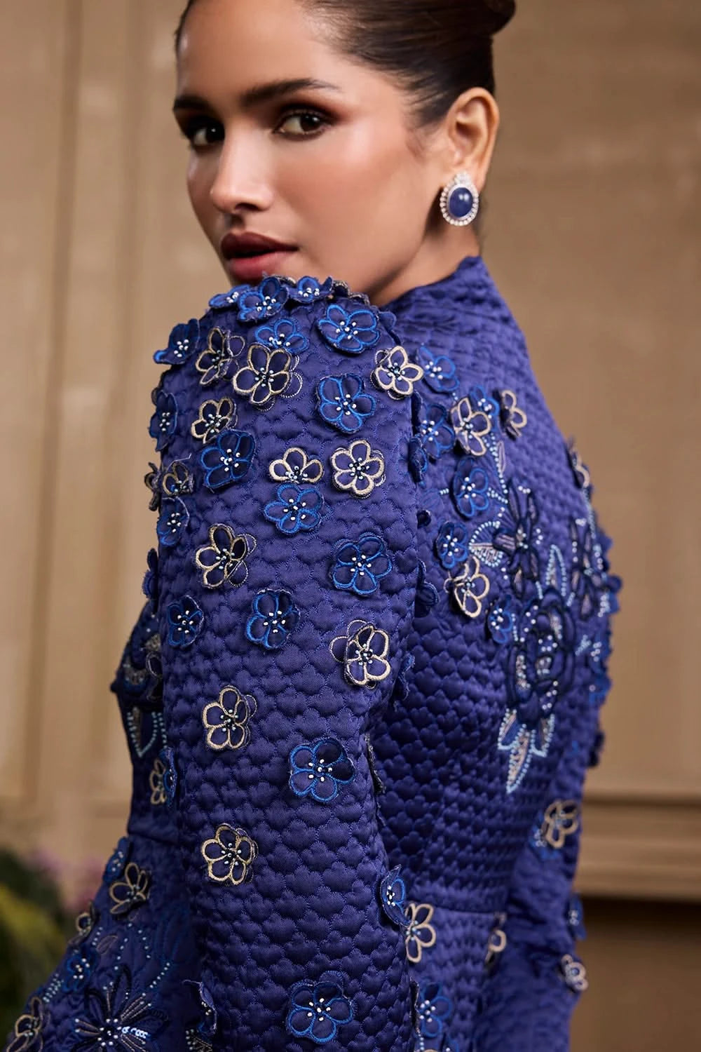 Cobalt Blue Peplum Jacket With Wide Legged Pant