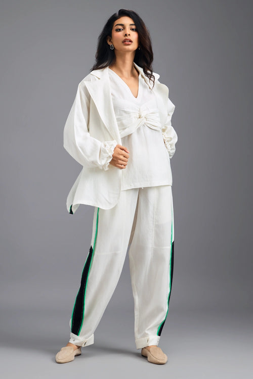 White Jacket with Twisted Top and Trousers