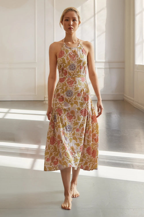 Kalamkari Mor Backless Halter Dress