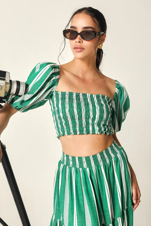 Hazel Green-White Stripes Co-ord Set