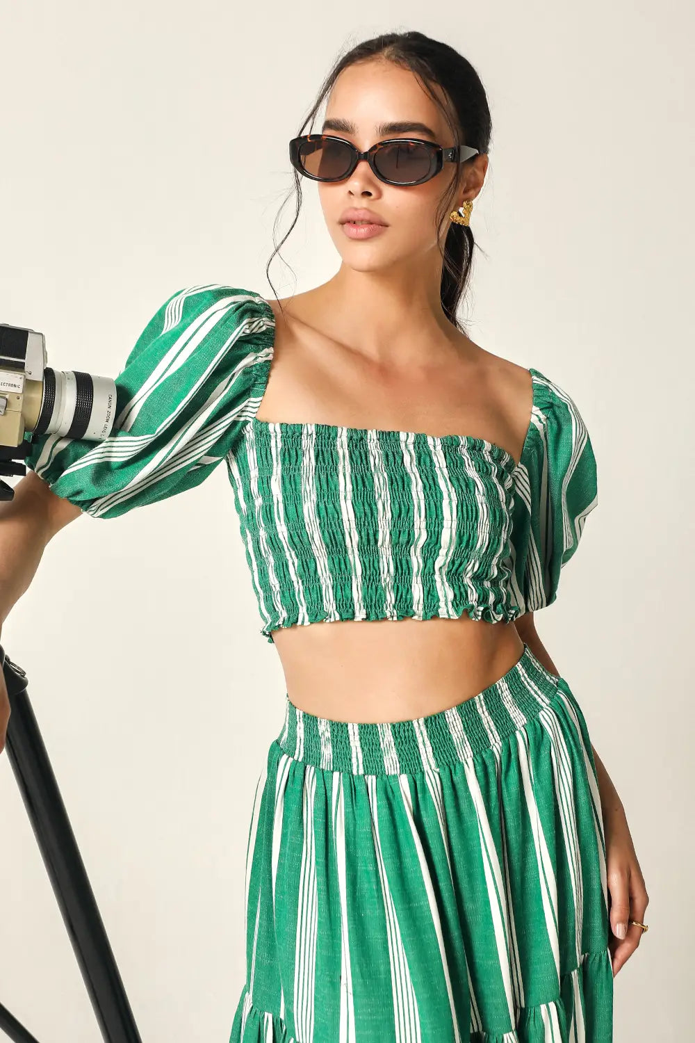 Hazel Green-White Stripes Co-ord Set