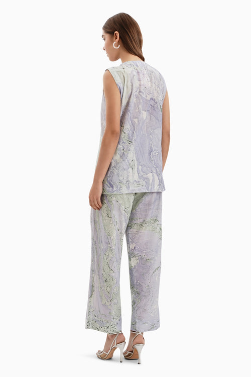 Cotton Blue Green Marble Jacket and Pants Set