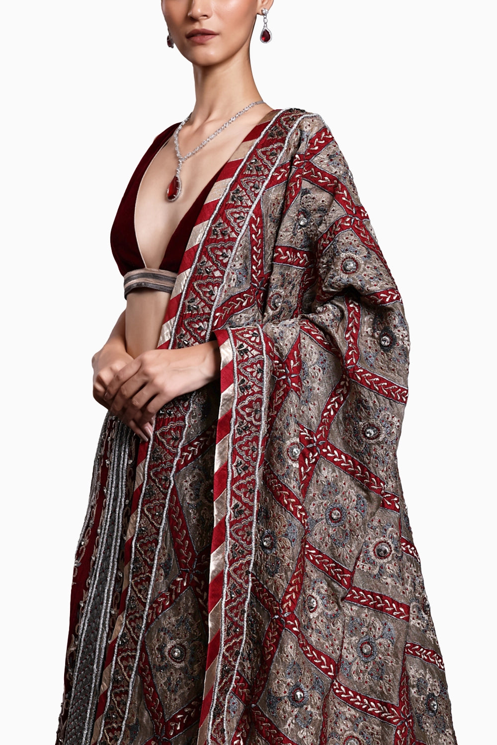 CF Maroon Applique Lehenga Set