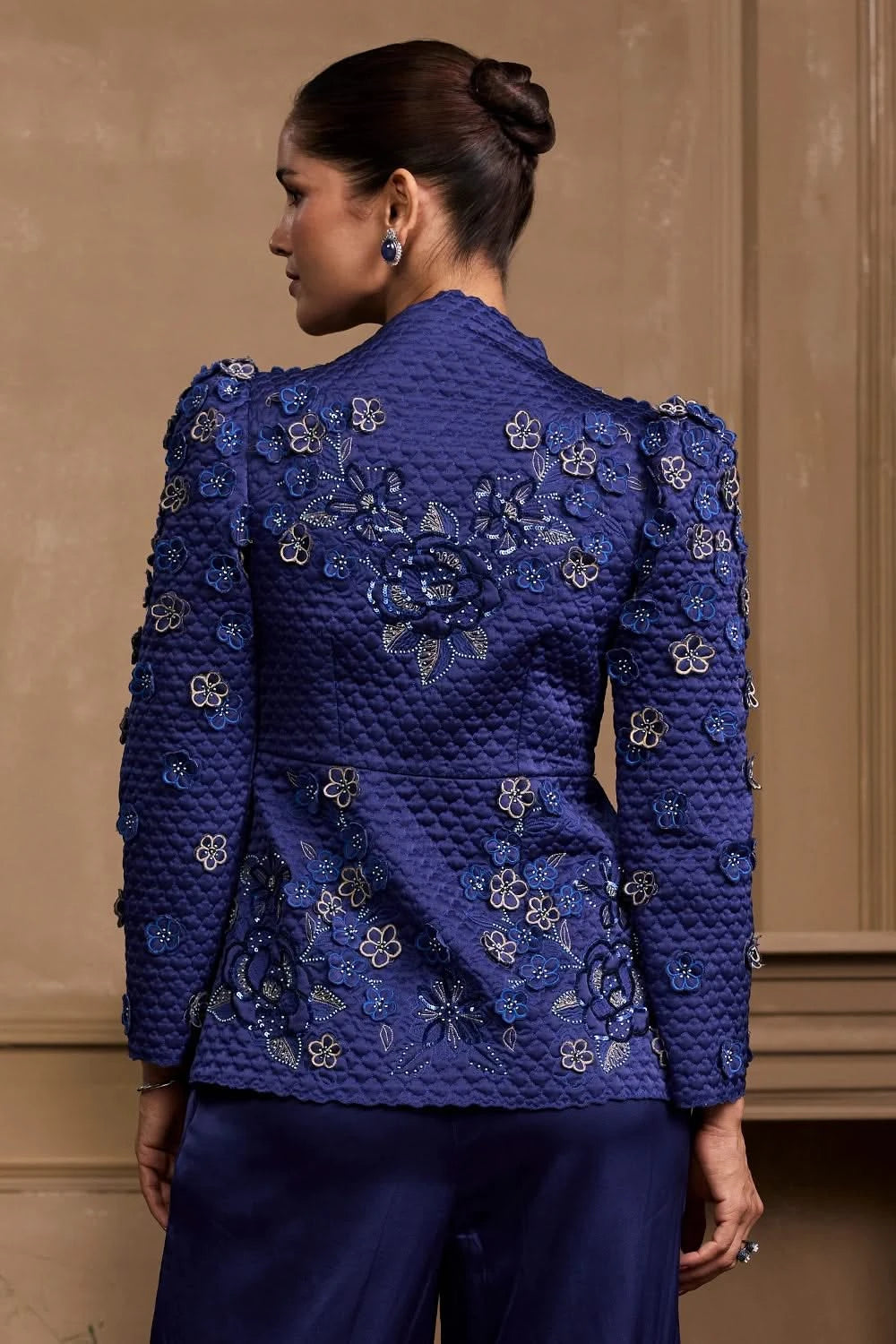 Cobalt Blue Metallic Quilted Peplum Jacket