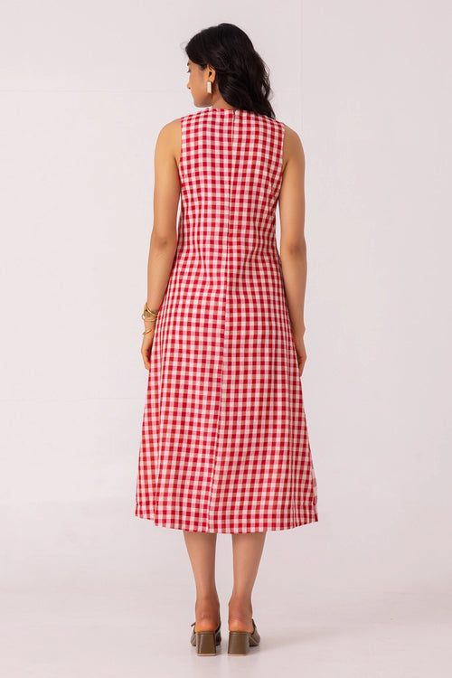 Waltz Red Checkered Handwoven Dress