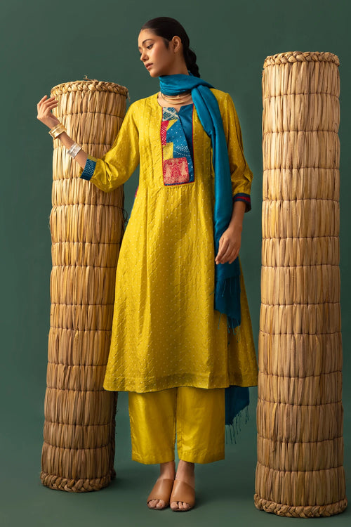 Green Patchwork Bandhani Suit Set