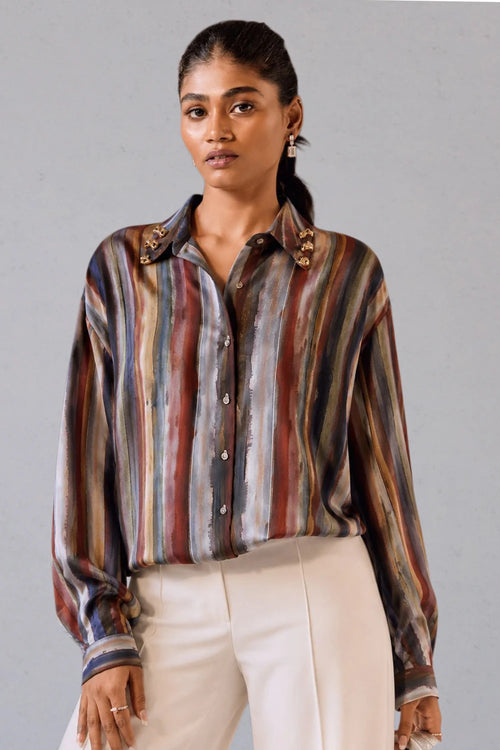 Striped Silk Crepe Shirt
