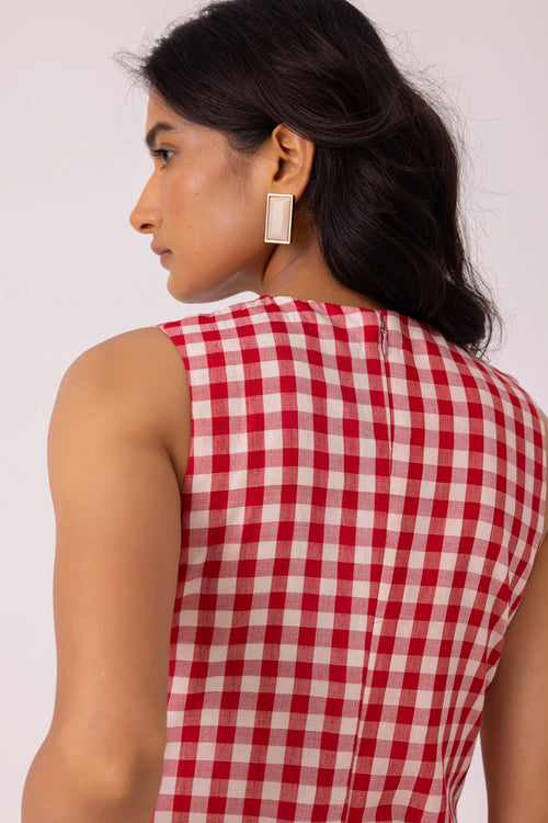 Waltz Red Checkered Handwoven Dress