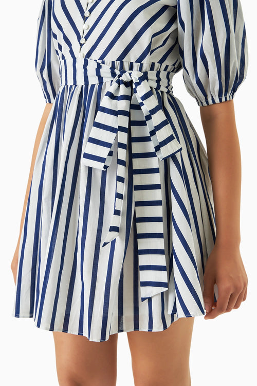 Soft Shoulder Blue Stripe Dress
