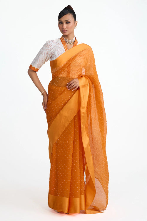 Orange Organza Bandhani Saree