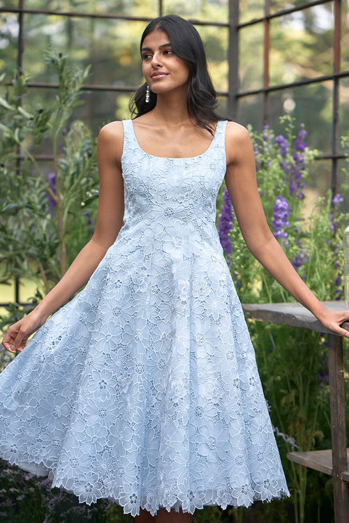 Flared Cutwork Embroidered Dress