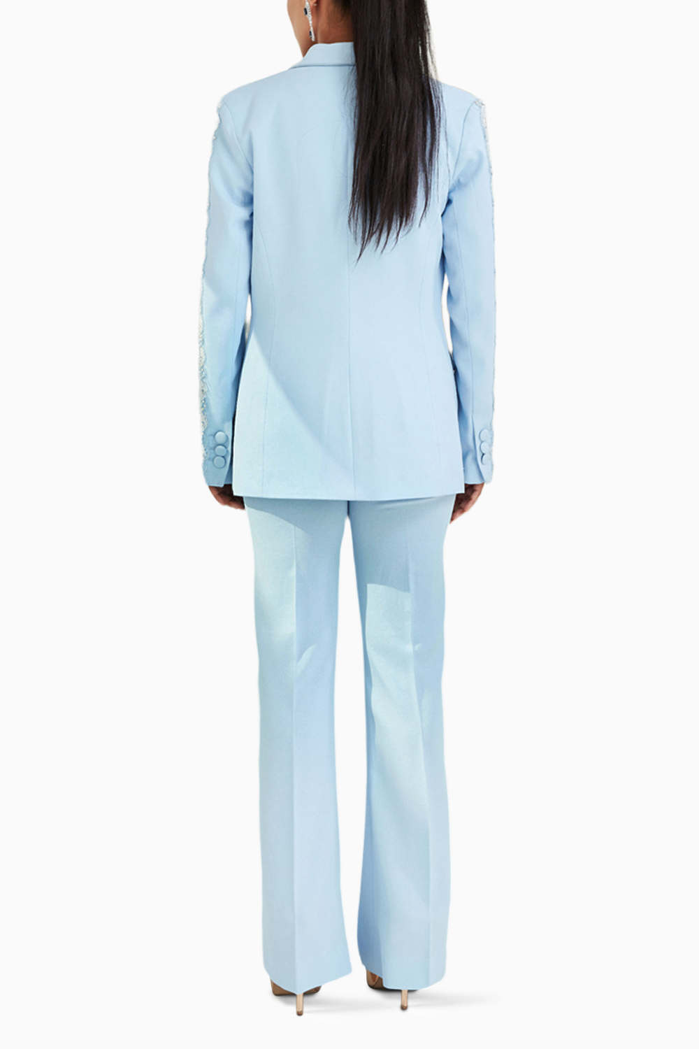 Powder Blue Trouser Suit with Sleeves Embellishment