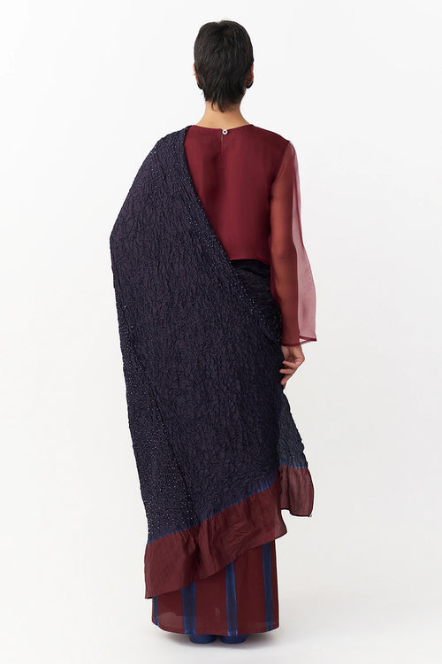 Binduna Navy Burgundy Saree