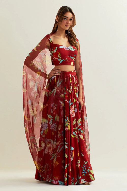 Luna High Waisted Skirt With Blouse And Dupatta