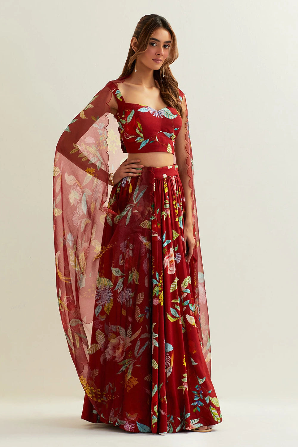 Luna High Waisted Skirt With Blouse And Dupatta
