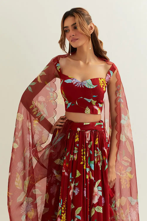 Luna High Waisted Skirt With Blouse And Dupatta