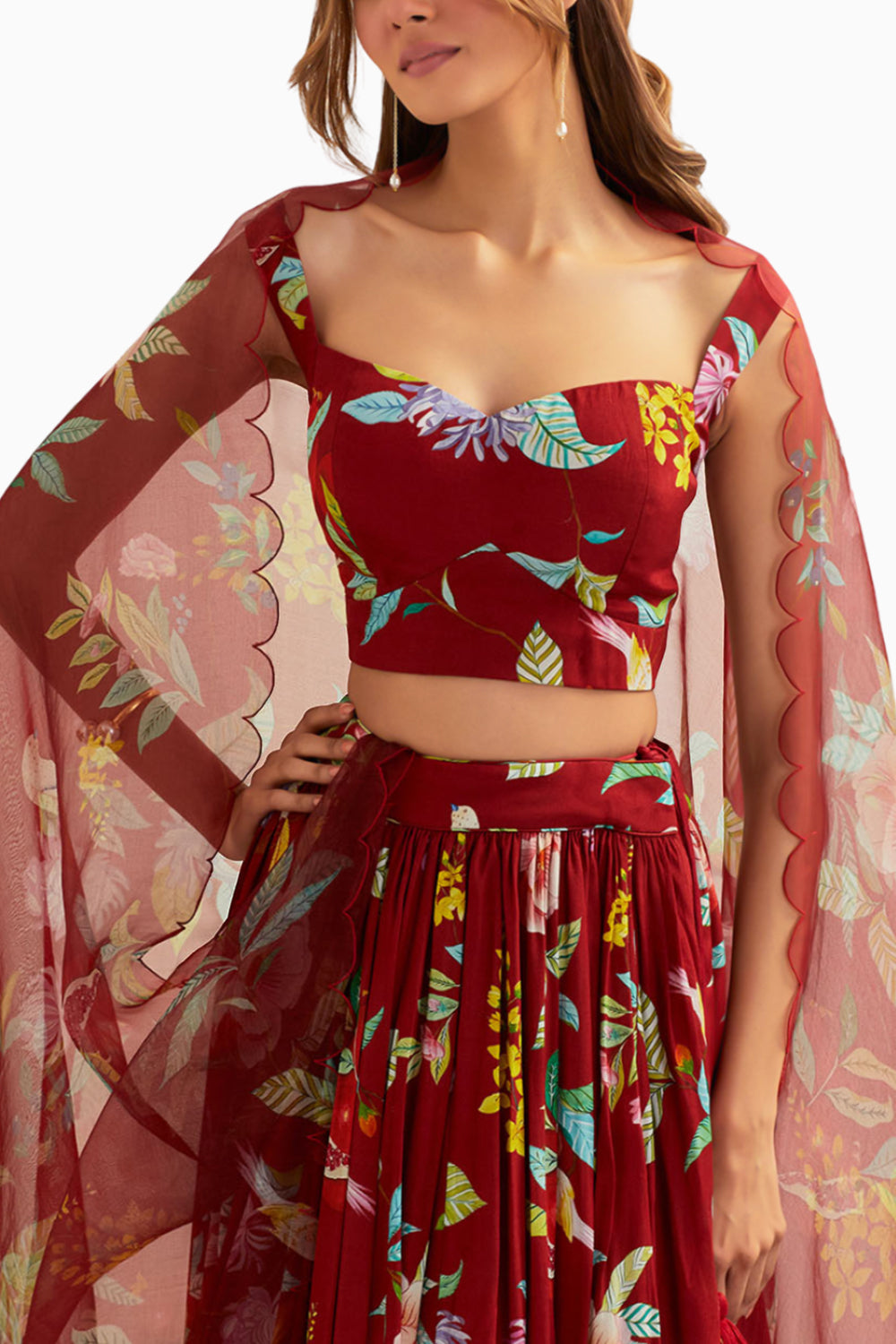 Luna High Waisted Skirt With Blouse And Dupatta