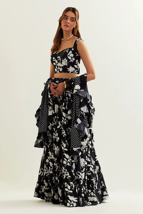 Mimosa High Waisted Skirt With Blouse And Dupatta
