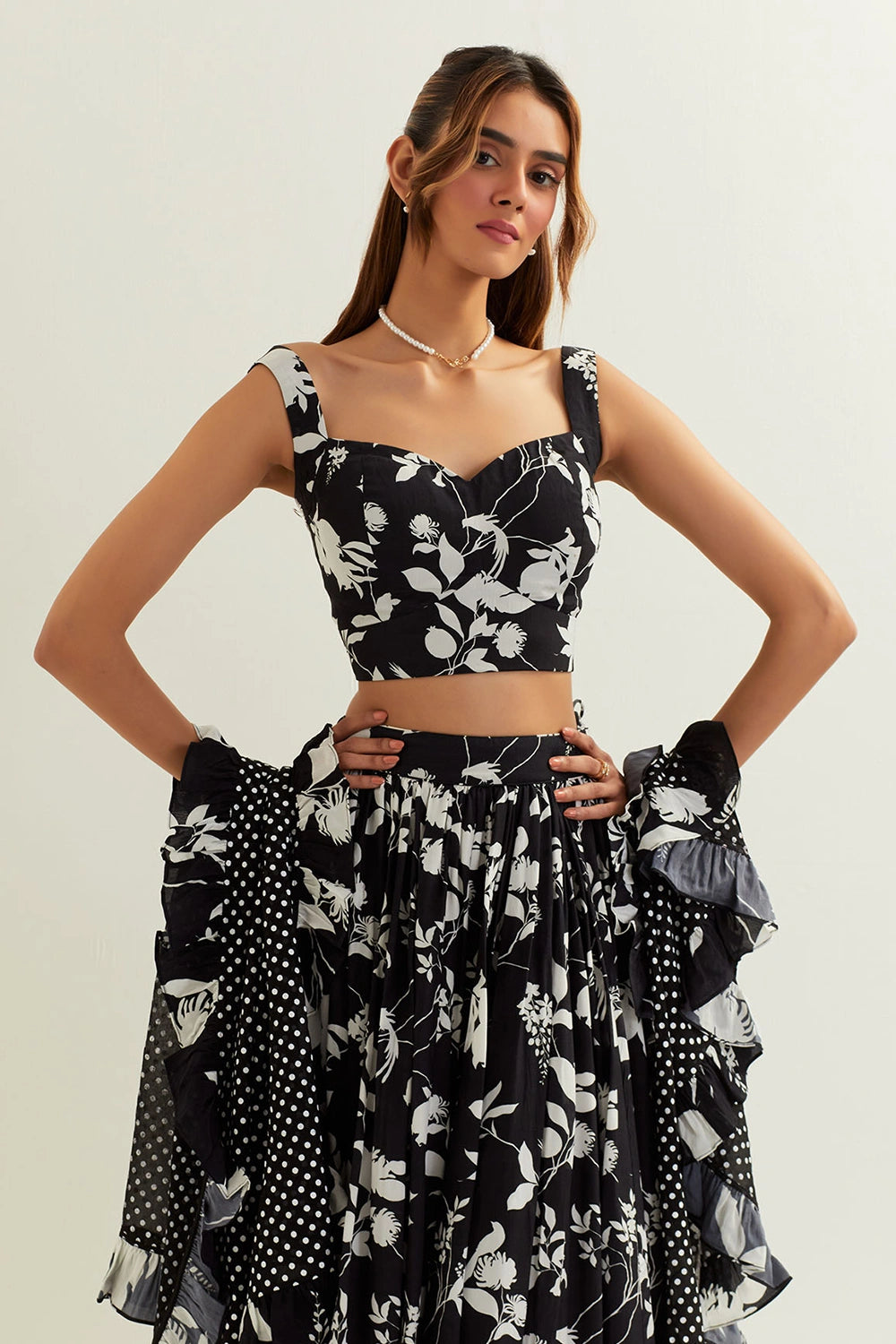 Mimosa High Waisted Skirt With Blouse And Dupatta