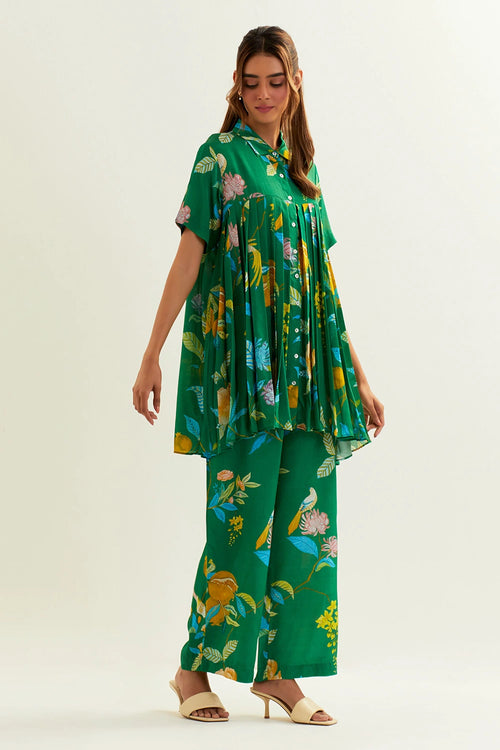 Rana Pleated Shirt With Pants Set