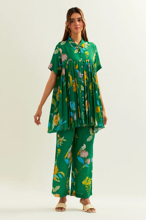 Rana Pleated Shirt With Pants Set