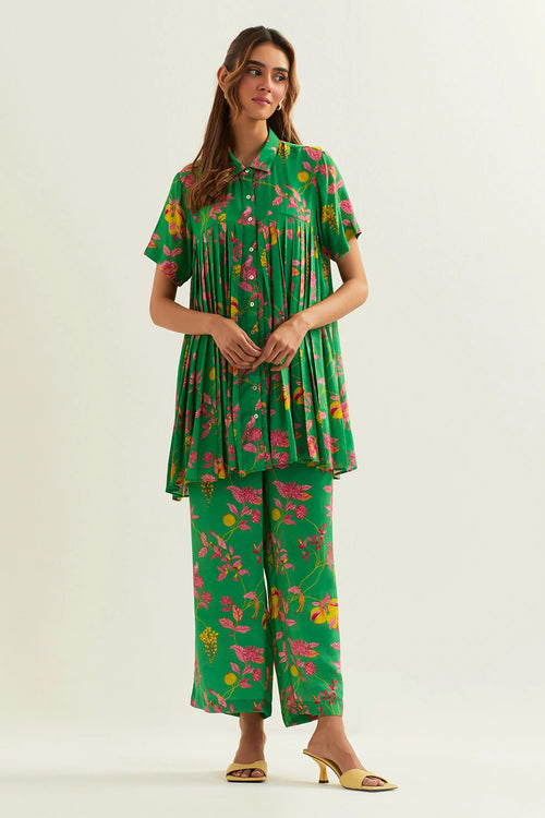 Rene Pleated Shirt With Pants Set