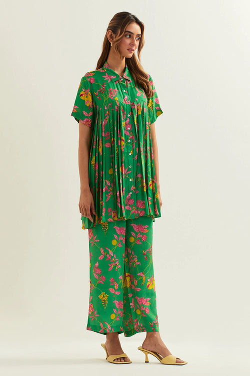 Rene Pleated Shirt With Pants Set