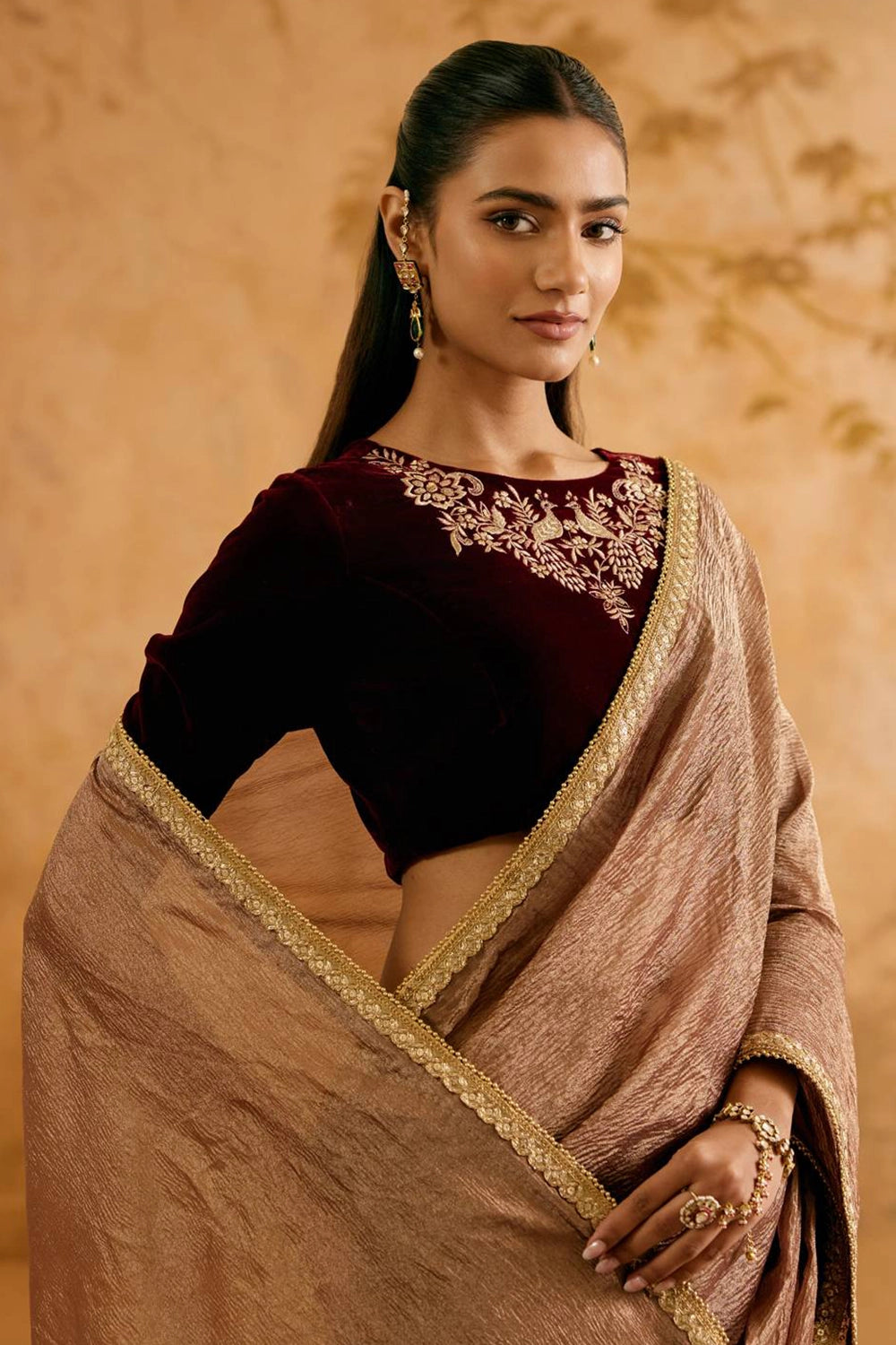 Bronze Petal Crush Tissue Saree