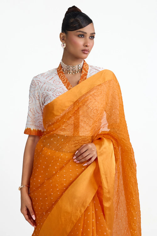 Orange Organza Bandhani Saree