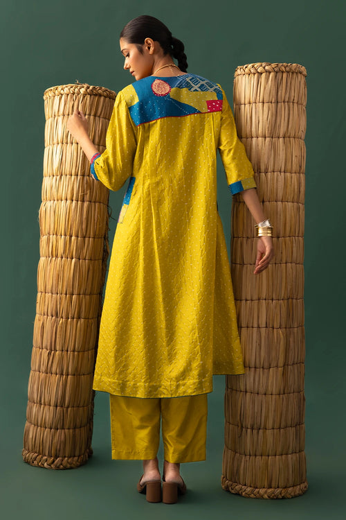 Green Patchwork Bandhani Suit Set