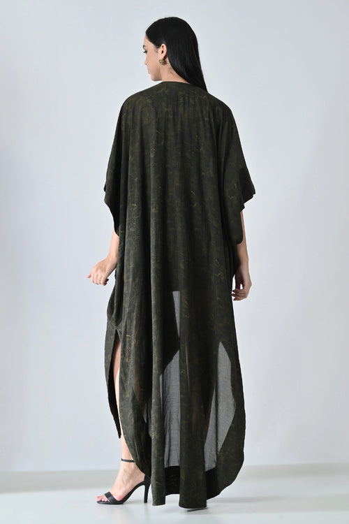 Olive Moss Draped Overlay Kaftan