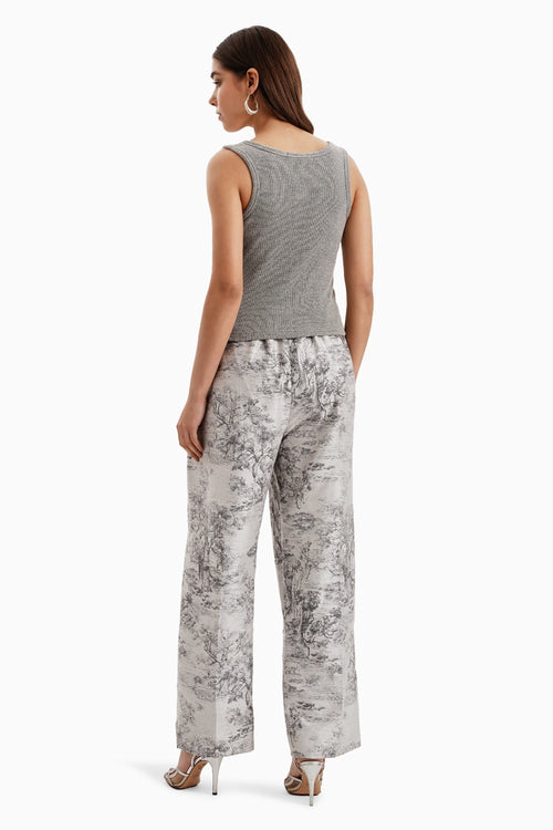 Grey White Silk Jacquard Pants