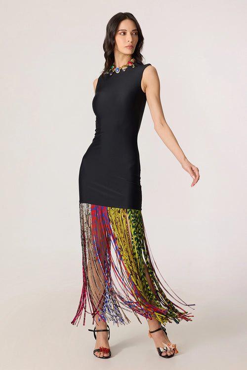 Black And Multi Zyra Dress
