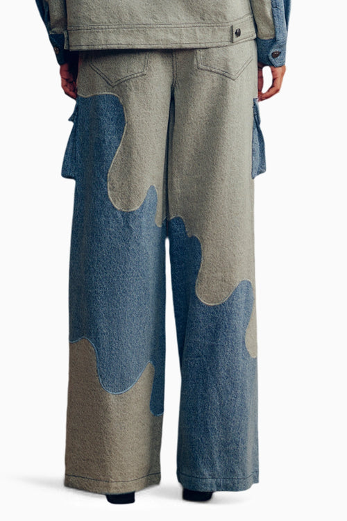 Blue Color Block Denim Pants