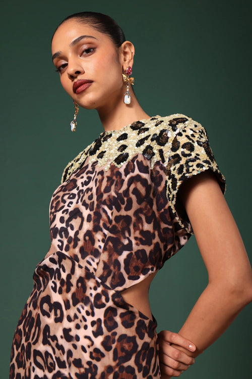 Leopard Print Leopard Print Cap Sleeve Dress